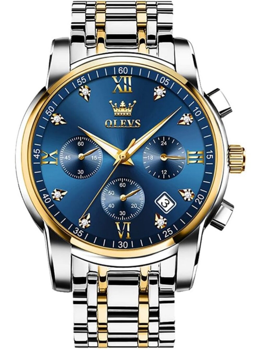 Stylish Men's Stainless Steel Chronograph Watch - Big Face, Waterproof, Easy